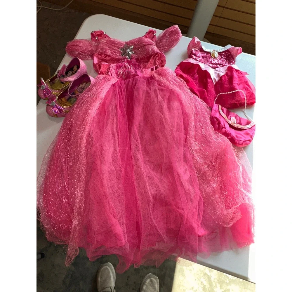 LOEL Pink Princess Costume Set Gown Doll Dress Bag Disney Shoes Size 120 11